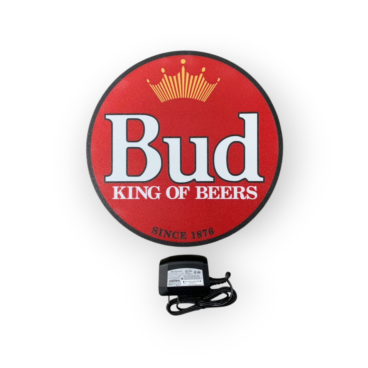 Budweiser sign with 'King of Beers' text on a white background on a led indoor sign