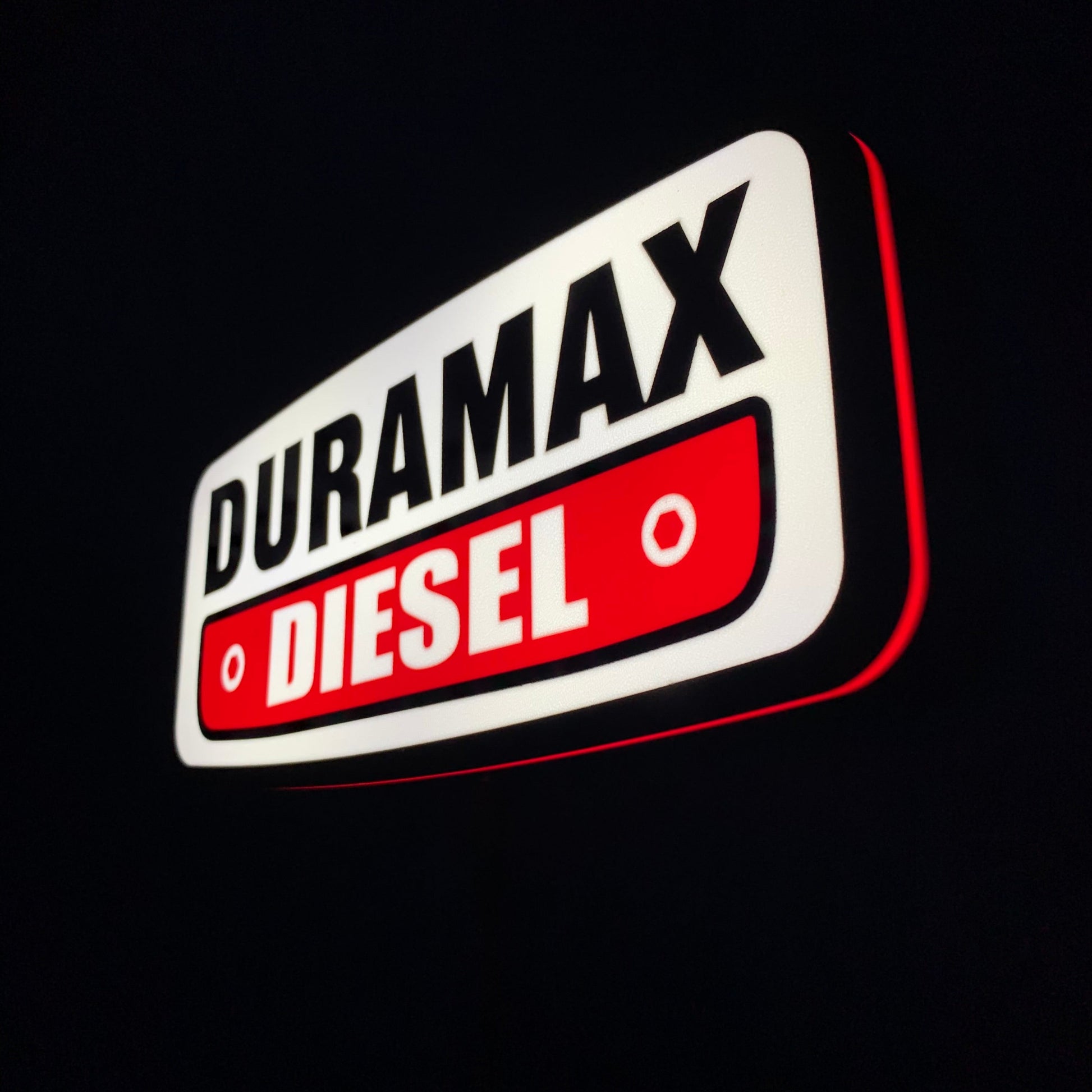 Duramax Diesel led indoor sign on a black background