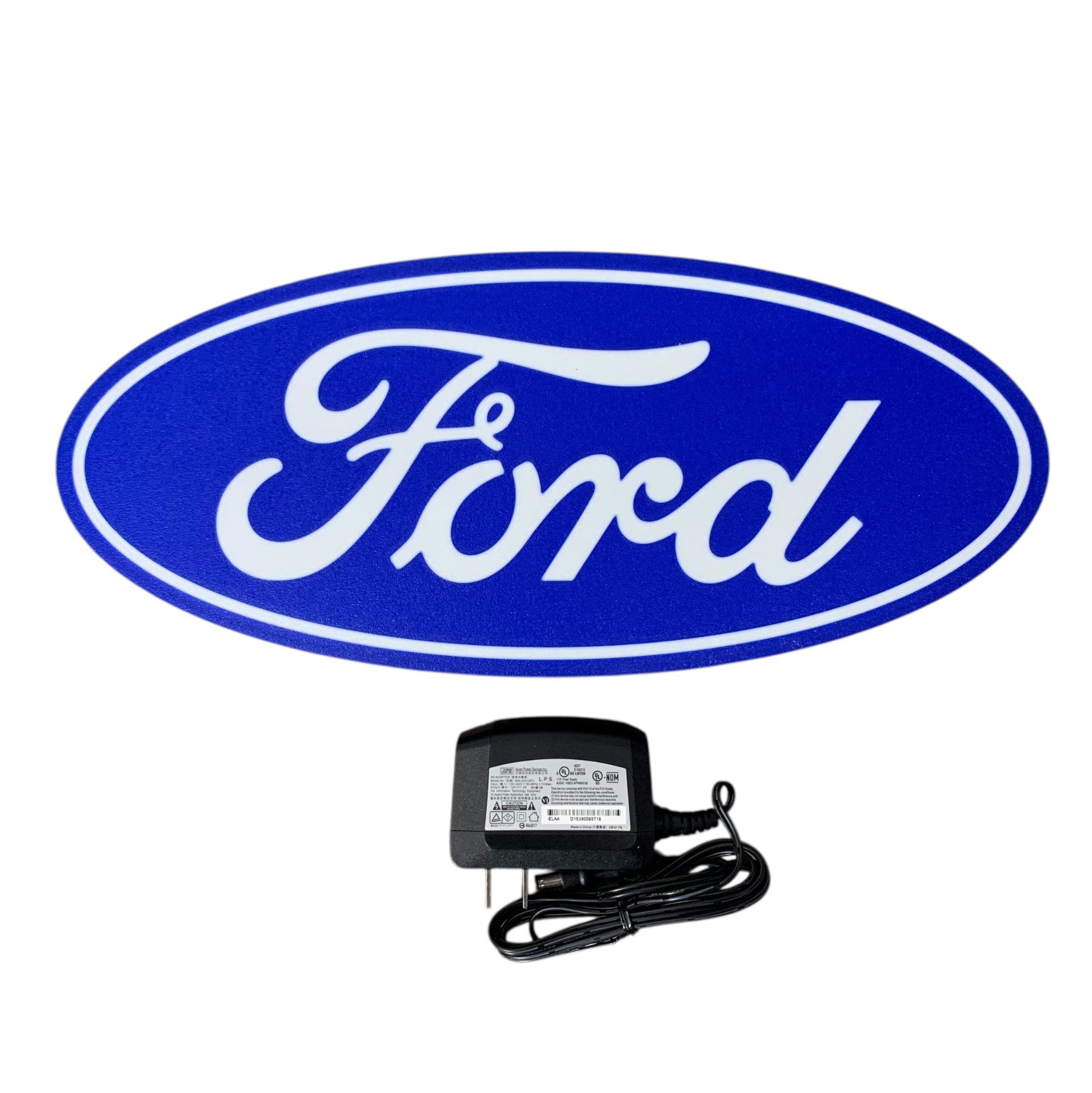 Ford led indoor sign with a power adapter on a white background