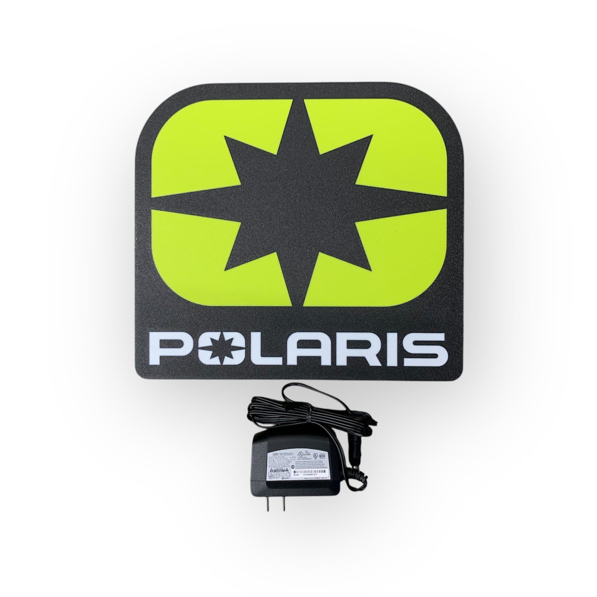 Polaris led indoor sign with a power adapter on a white background