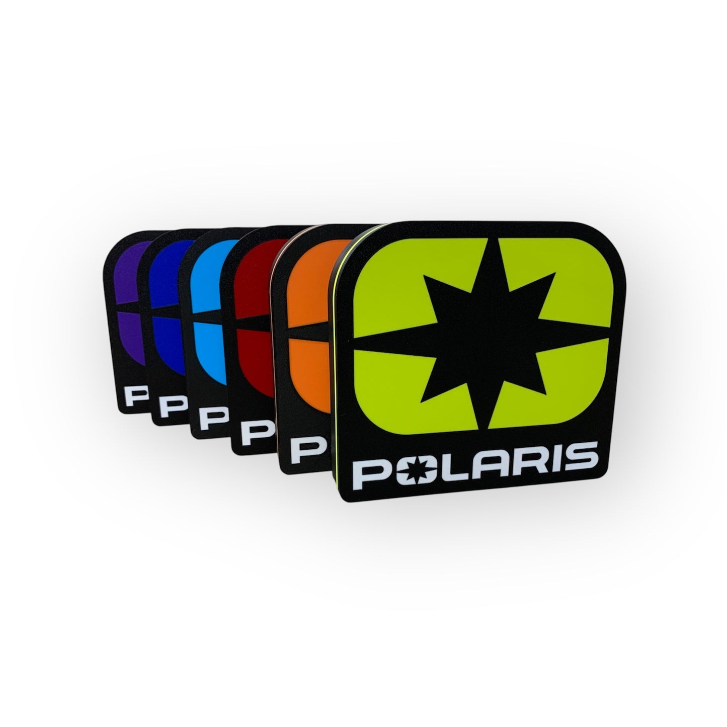 Set of Polaris led indoor signs in various colors on a white background