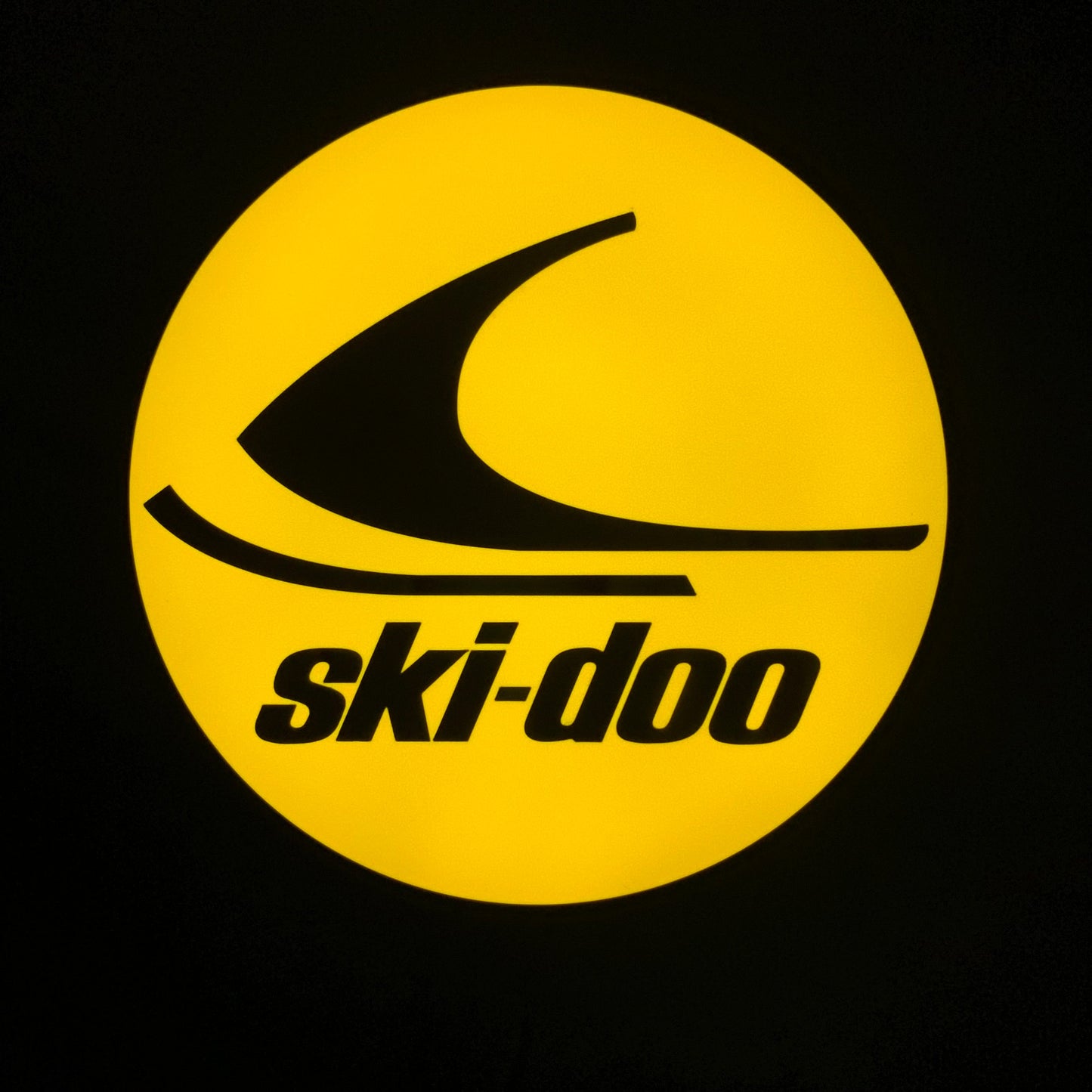 Ski-Doo led indoor sign lit up on a black background